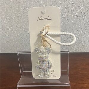 NEW 💎 Natasha Couture Sparkling Silver Bear Keychain